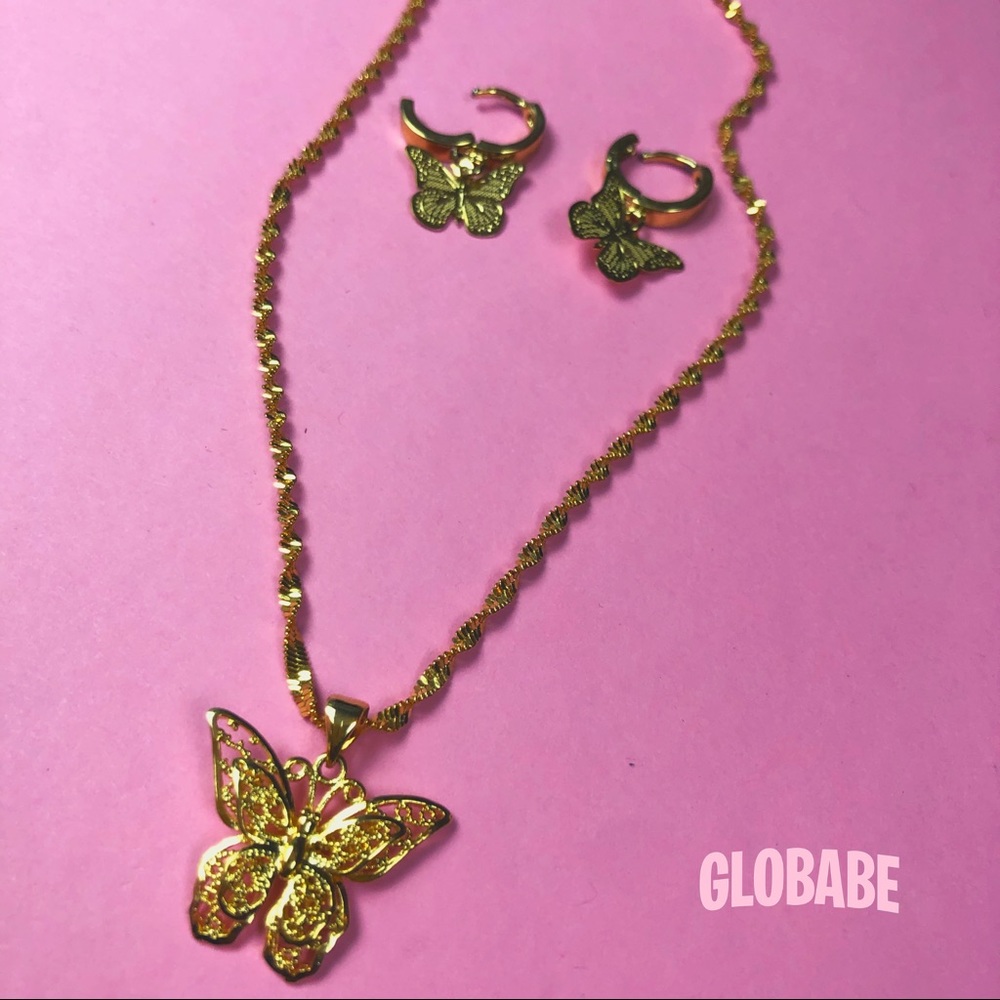 Butterfly necklace and earring set.